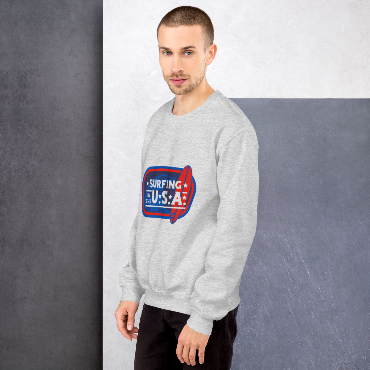 Adult Unisex White Surfing U.S.A. Vintage Graphic Sweatshirt Retro Adult Unisex White Surfing U.S.A. Vintage Graphic Sweatshirt Retro