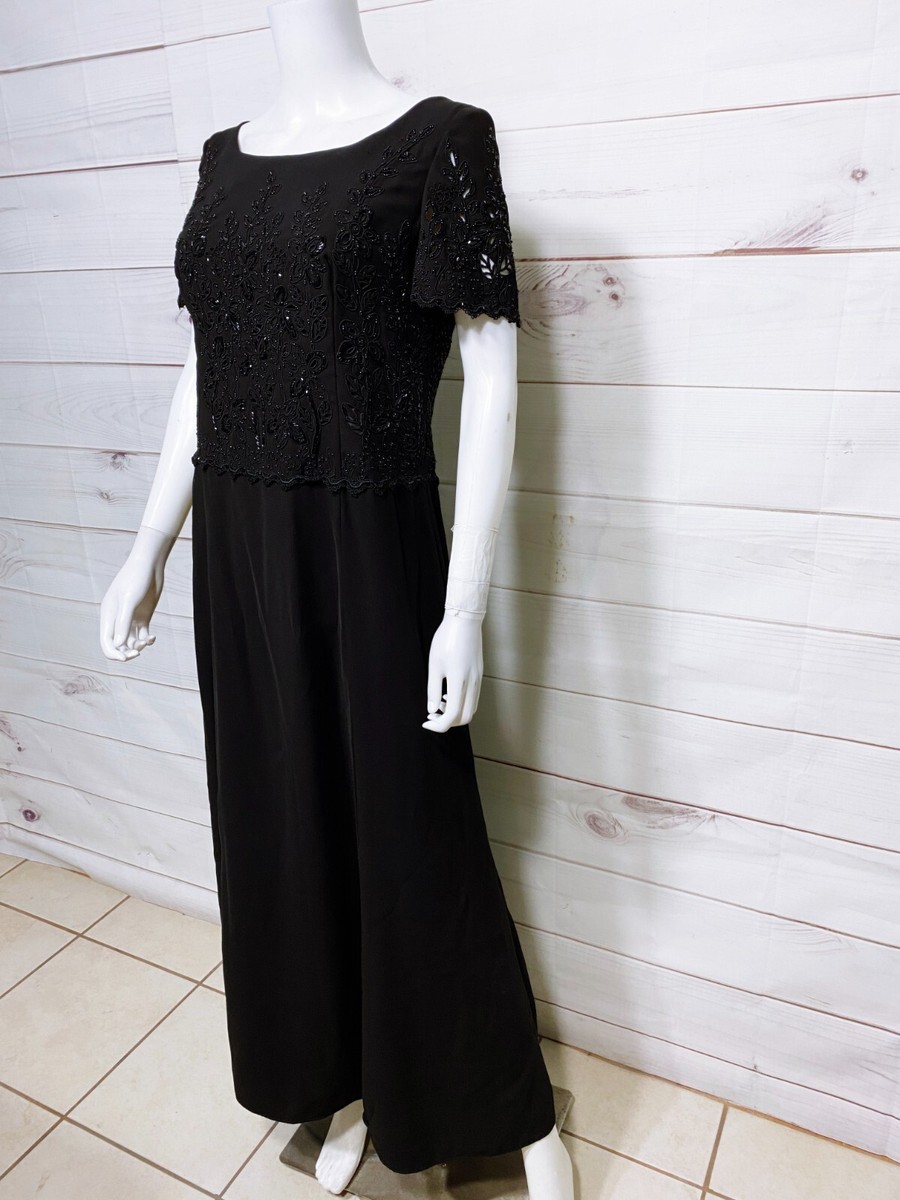 Le Monde Fashions Womens Maxi Dress Size M Black Beaded Boat
