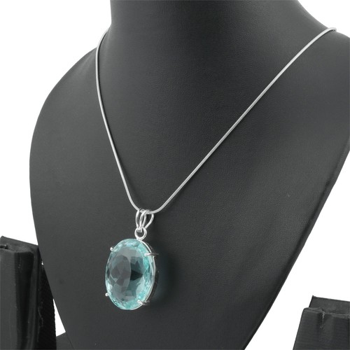 110 Ct Oval Cut Blue Aquamarine Gem Pendant 925 Silver Jewelry Gift For Birthday - Picture 5 of 7