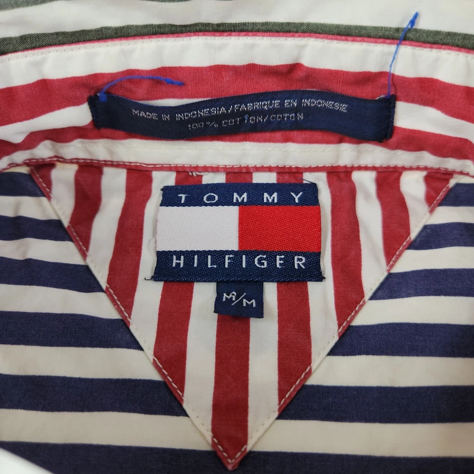 Vtg Tommy Hilfiger Crest Shirt Men's Medium Red White Blue  Striped Button Front - Image 4 of 4