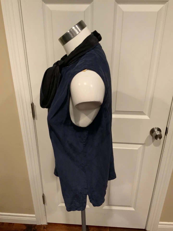 Top con lazo Equipment Femme 100 % seda azul sin mangas seda cuello corbata talla S Foto 3 de 4