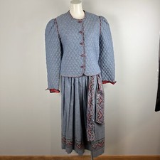 VTG 80s Vera Bradley Quilted Crop Jacket Skirt Set Chambray Cottage Core Blue M