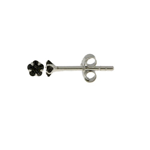 Bijoux Femme Enfant Boucles d'oreilles Puce Fleur Onyx Cz 3 mm Argent Massif 925 - Picture 2 of 2