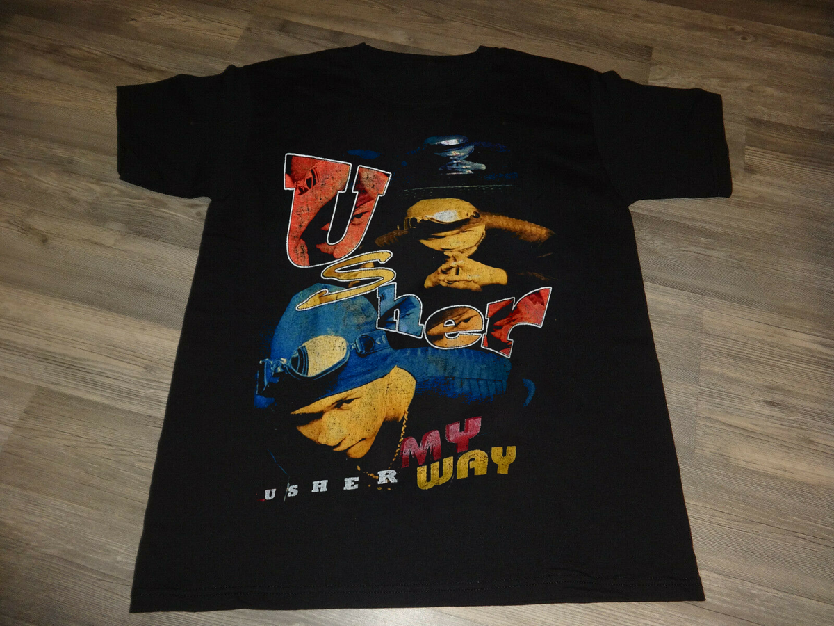 vintage 1997 Usher My Way Rap Tee Black T Shirt Size S-4XL NL2758 