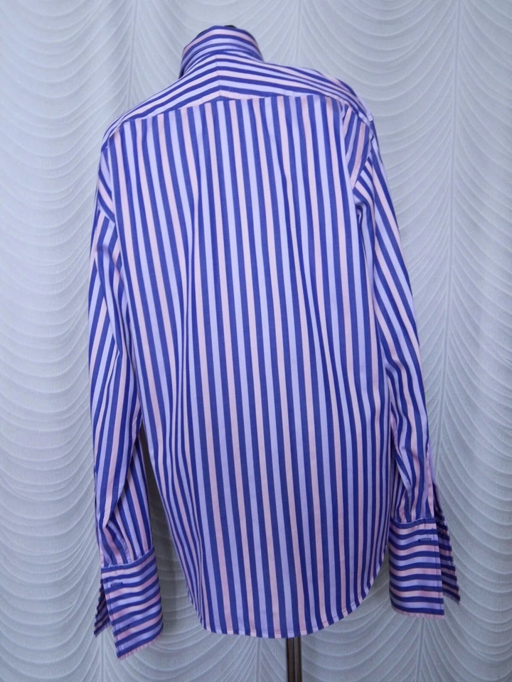 Duchamp   Shirt  French Cuff  Blue Pink Striped  Size 41/16 - Image 4 of 4