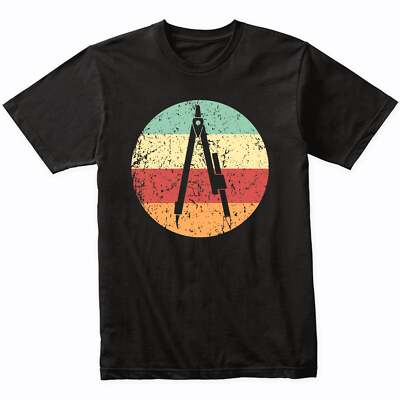 Pencil Compass Silhouette Retro Architect Engineer T-Shirt - Retro Colors