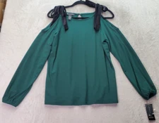 INC International Concepts Blouse Top Womens Size XS Green Cold Shoulder Sleeve