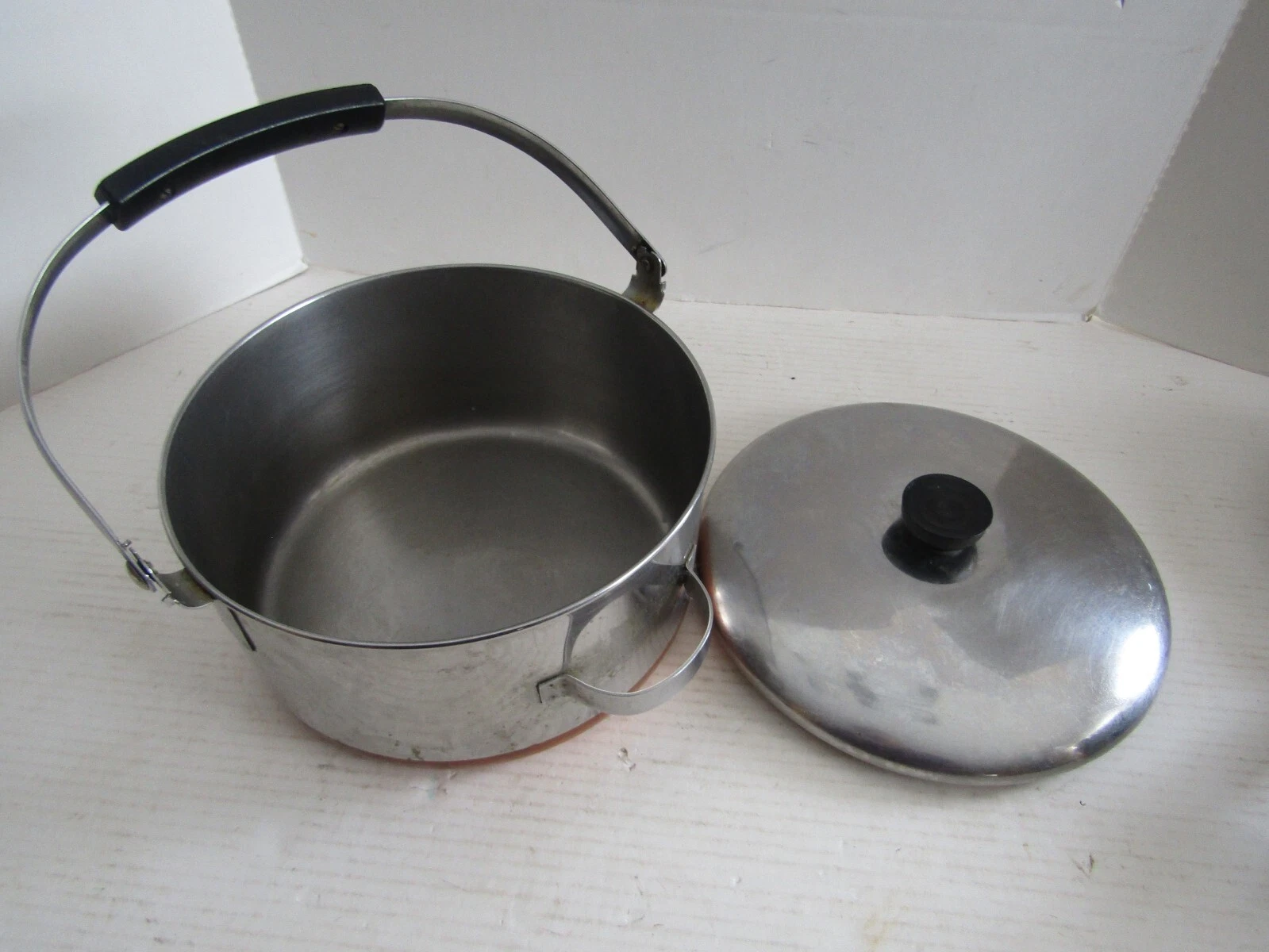 VINTAGE Revere Ware 1801 Copper Clad Bottom & Lid STOCKPOT BAIL HANDLE POT **
