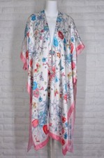 Paparazzi Open Front Kimono Duster Layering White Blue Pink Floral Nwt One Size