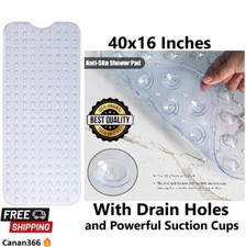 Extra Long Non Slip Bathtub Mat - 40 x 16 Inch Machine Washable Tub Mats with Su