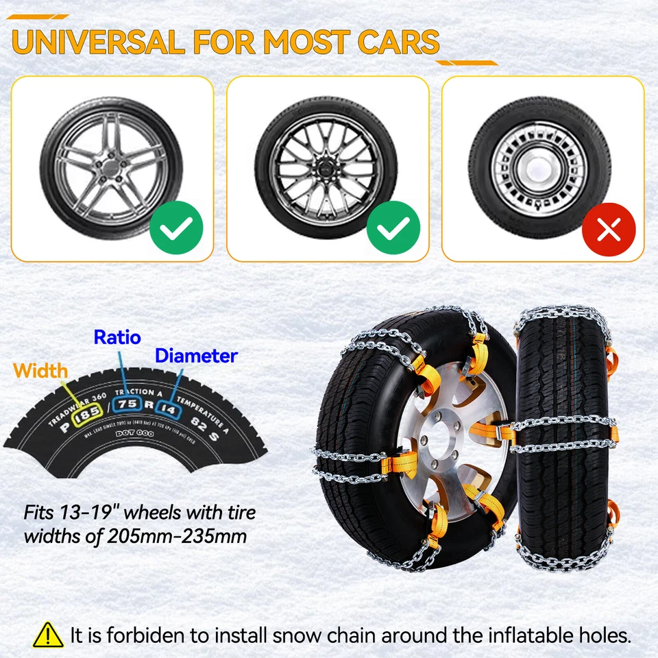 6PCS Anti Slip Tire Chains Snow Chain For Car Pickup Truck SUV ATV 205mm-235mm - Image 2 of 4