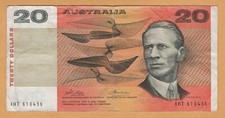 AUSTRALIA $20 Dollars VF Banknote (1974) P-46a Phillips-Wheeler Sign Prefix XHT