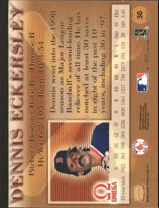 1998 Pacific Omega #36 Dennis Eckersley  - Image 2 of 2