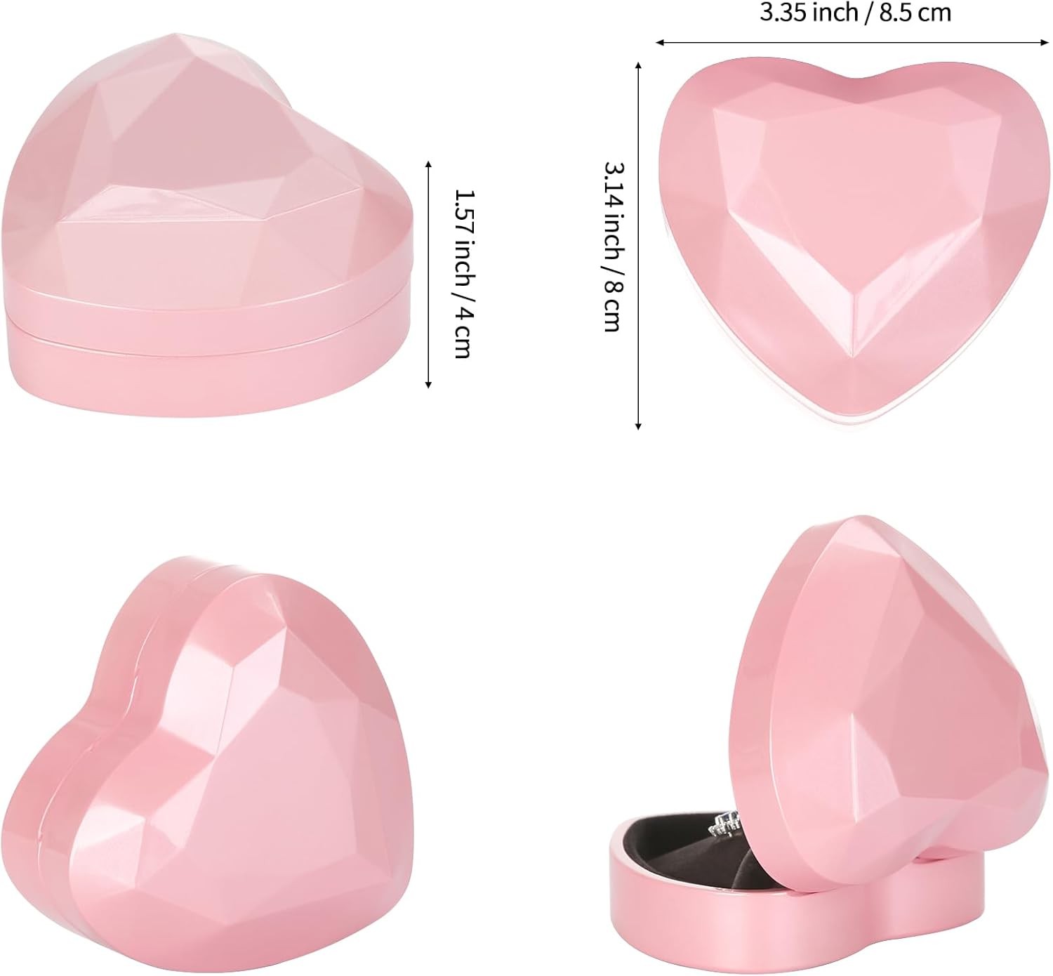 LETURE Heart-Shaped LED Earring Jewelry Gift Box, Stud Pendant Pink 
