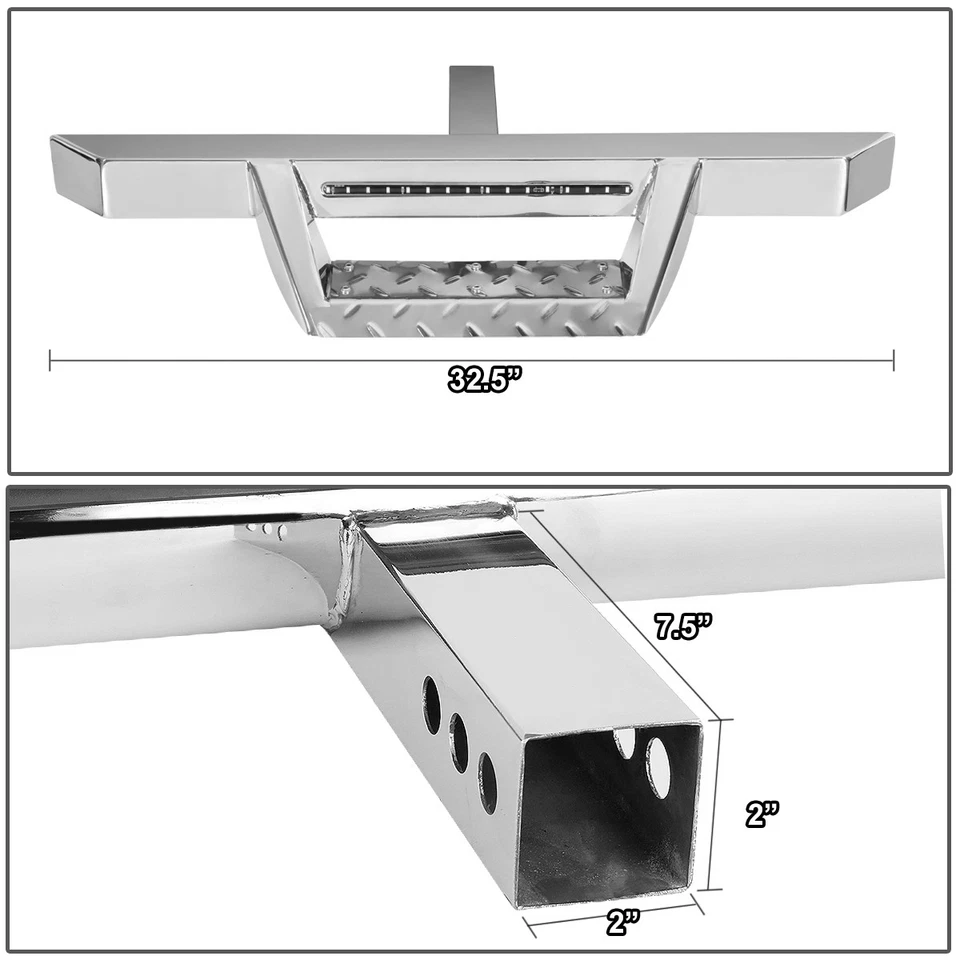PARA RECEPTOR DE REMOLQUE DE 2" CROMO ENGANCHE BARRA DE PASO PROTECTOR DE PARACHOQUES CON LUZ DE FRENO LED Foto 4 de 4