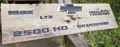 Chevy Duramax 2500 HD High Country Mounted On Oak Barnwood Sign Garage Art USA