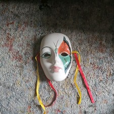 Vintage Mardi Gras Clay Art Ceramic Mask Wall Decor Clown Jester
