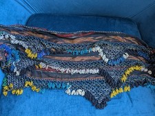 BELLY DANCE, HIP SCARF, EGYPTIAN, GLASS BEADS, 3 ROWS, BLACK, BLUE, RED, SILVER