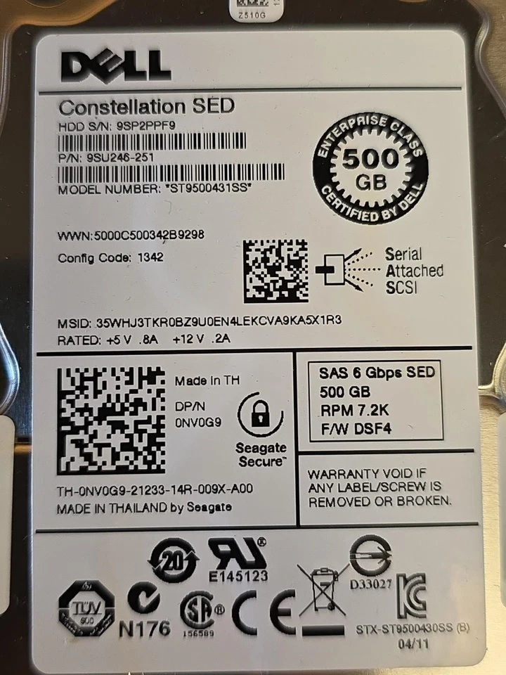 Dell NV0G9 0NV0G9 Seagate 500GB 7200RPM SAS 2.5inch 6Gbps Hard Drive ST9500431SS - Image 2 of 4