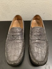 Salvatore Ferragamo UR 22480 Men Sz 7.5 EE Hand Made Crocodile Gray Penny Loafer