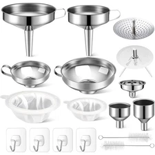 17 pcs Stainless Steel Funnel Set Wide Mouth Canning Funnels Metal Mason Jar ...