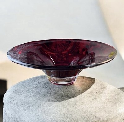 Vtg Teleflora Ruby Red Glass Compote Fruit Bowl   9 x 4  - Pedestal Art Glass