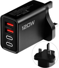 Fast Charger Plug USB C USB A UK Wall Adapter 120W iPhone laptop Samsung Android