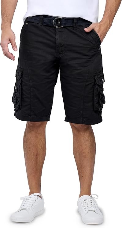 X RAY JEANS Men S Belted 12.5 Inseam Knee Length Cargo Shorts Black Size 44