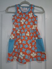 Girls Hanna Andersson Summer Orange Blue Flower Pocket Dress - Size 120 6/7