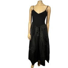 Classic Midi Drop Waist Black 1X Lace Trim Ribbed Satin Exposed Zipper Dress