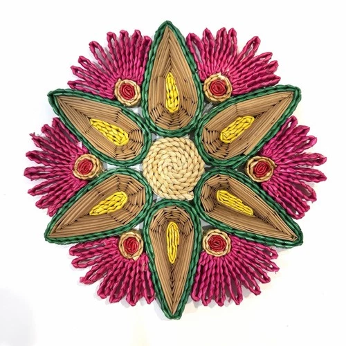 70s Bright Groovy Straw Raffia Trivets Rattan Wicker Boho Decor Hot Pads Vintage image 2