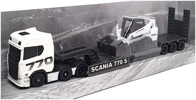 Maisto 11681 - Scania 770 S Big Hauler mit Bobcat Bagger - weiß