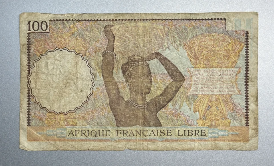 1941 French Equatorial Africa 100 Francs Note – Afrique Française Libre P#8 - Image 2 of 2