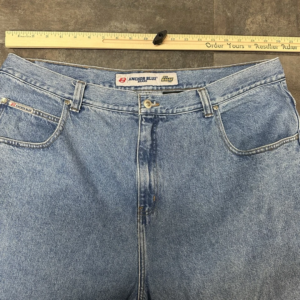 Pantalones de mezclilla holgados grandes azules ancla Y2K vintage para hombre 42 x 32 grunge patinador ropa de calle Foto 3 de 4