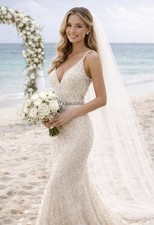 Mac Duggal Size 6 Full Beaded Gown Off White