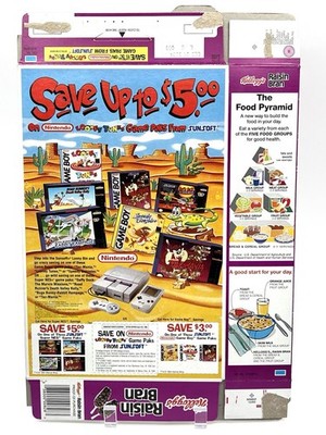 1993 Kellogg s Raisin Bran cereal box - Nintendo Super nES & GAME BOY Game Paks