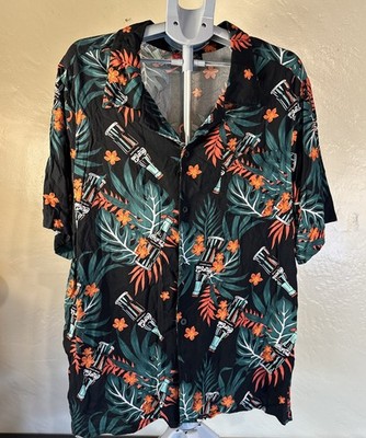 XXL Men s Coca-Cola Button Up Rayon Tropical SS Button Hawaiian Black Green 