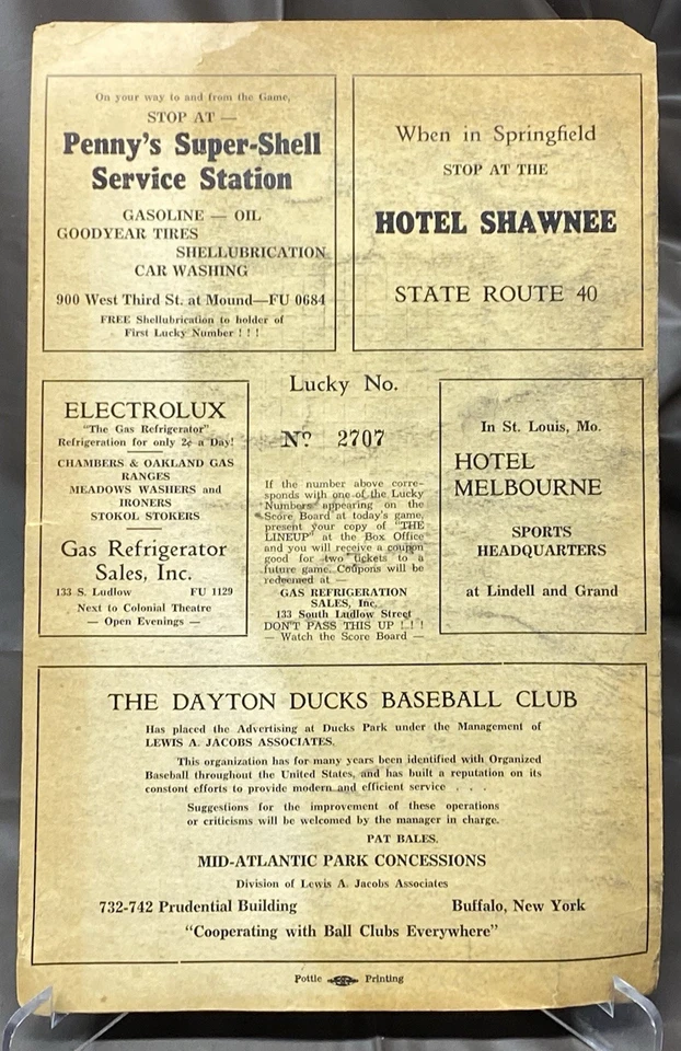 Cincinnati Reds Versus Dayton Ducks 1938 Scorecard - Image 2 of 4