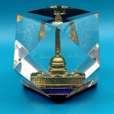 Washington DC Souvenir Paperweight Capitol Monument Faceted Clear Gold Vintage