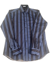 Bugatchi Shaped Fit Button Up Shirt Men's Medium M Purple Black Striped