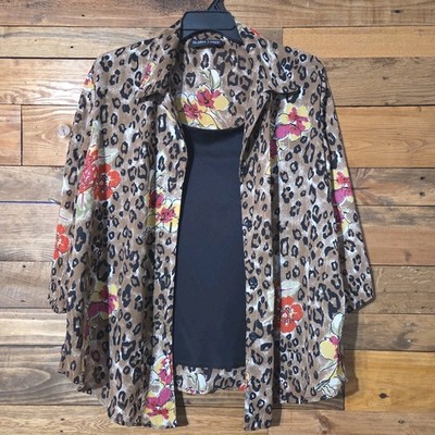 Gloria Lance Leopard Floral Blouse Black Front Inset Layered Look Plus Size