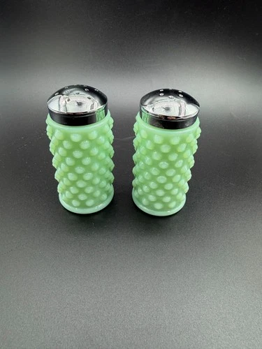 Vintage Mosser Jadeite Hobnail Milk Glass Salt & Pepper Shakers LOVELY SPRING
