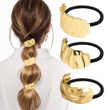 3PCS Metal Hair Tie For Women,Gold Cuffs,Metal Geometric Gold Hair Ties, Hair...