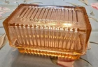 Pink Depression Glass Ribbed Butter Dish With Lid Vintage Rectangular JH8022
