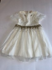 Mini Boden Girls 5-6 Festive Cream Swan Tulle Sequin Short Sleeve Fancy Dress