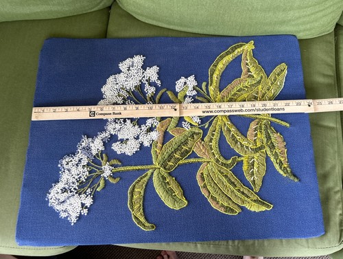 Vintage Needlepoint Crewel Floral Elderflower? Wall Hanging 24x18x1 Handmade - Afbeelding 9 van 11