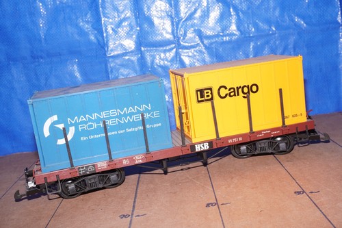 C/3] Vagón de carga Bachmann escala G HSB 95 751 SS cargado con contenedor de 2 LGB 4069 | Condition: Gebraucht
