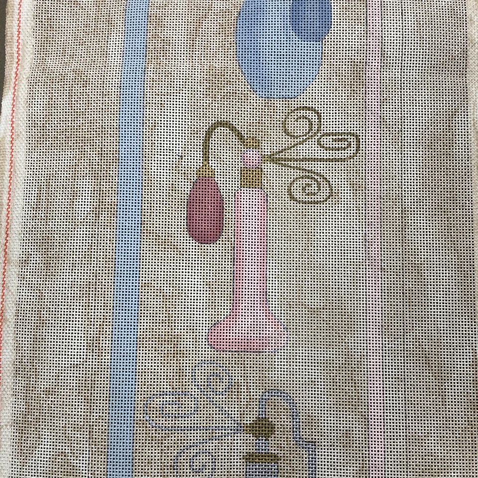 Sew Much Fun Handpainted Needlepoint Canvas Perfume Bottles 18x15 - Image 3 of 4