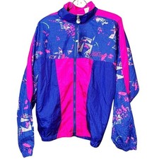 Vintage 90s Bold Retro Style Windbreaker Jacket Geometric Women's Lg Asics Track