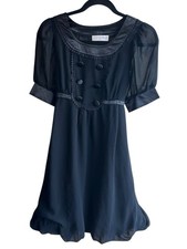 Dailo Women's SMALL LBD Classic Chiffon Little Black Dress Sheer Sleeves